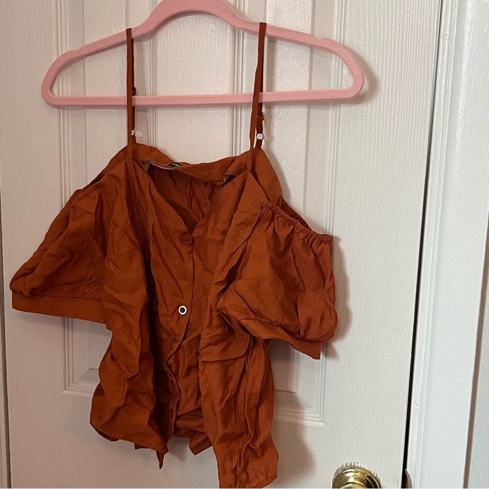 Rust Button Down Top semi cropped